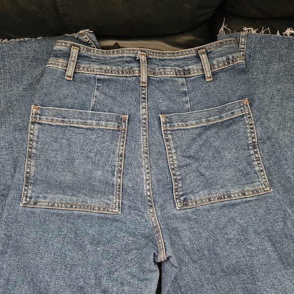 Zara Wide-Leg Flat Front Blue Raw Hem Stretchy Sz 4 US Jeans - Picture 10 of 11